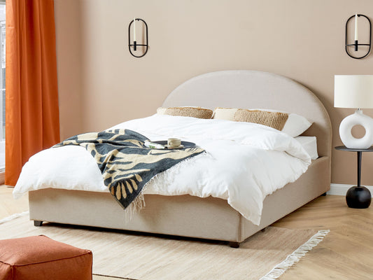 Bett mit Stauraum Stoff VAUCLUSE 160 x 200 cm Hellbeige