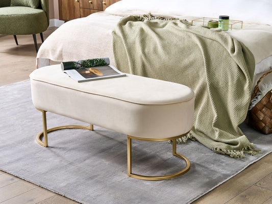 Bettbank Samtstoff cremefarben goldenes Gestell 104 cm MILRY