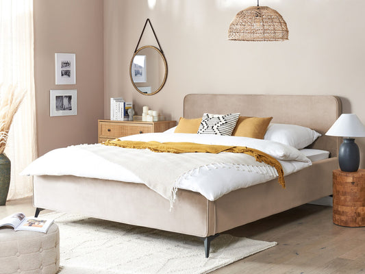 Bett mit Lattenrost Samtstoff VALOGNES 180 x 200 cm Taupe