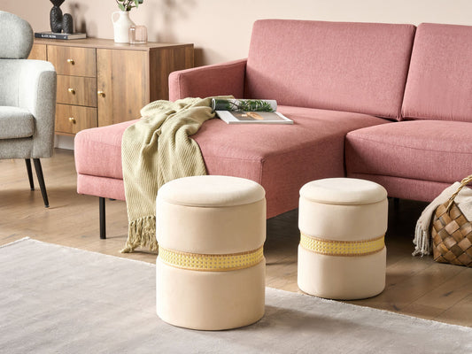 Pouf mit Stauraum Samtstoff creme 2er Set MEDFORD