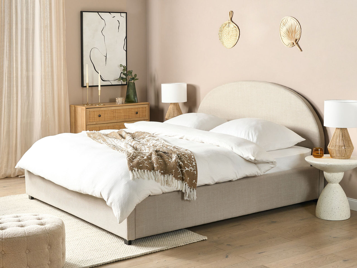 Bett mit Stauraum Stoff VAUCLUSE 180 x 200 cm Sandbeige