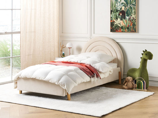 Polsterbett Samtstoff beige Lattenrost 90 x 200 cm ANET
