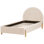 Polsterbett Samtstoff beige Lattenrost 90 x 200 cm ANET