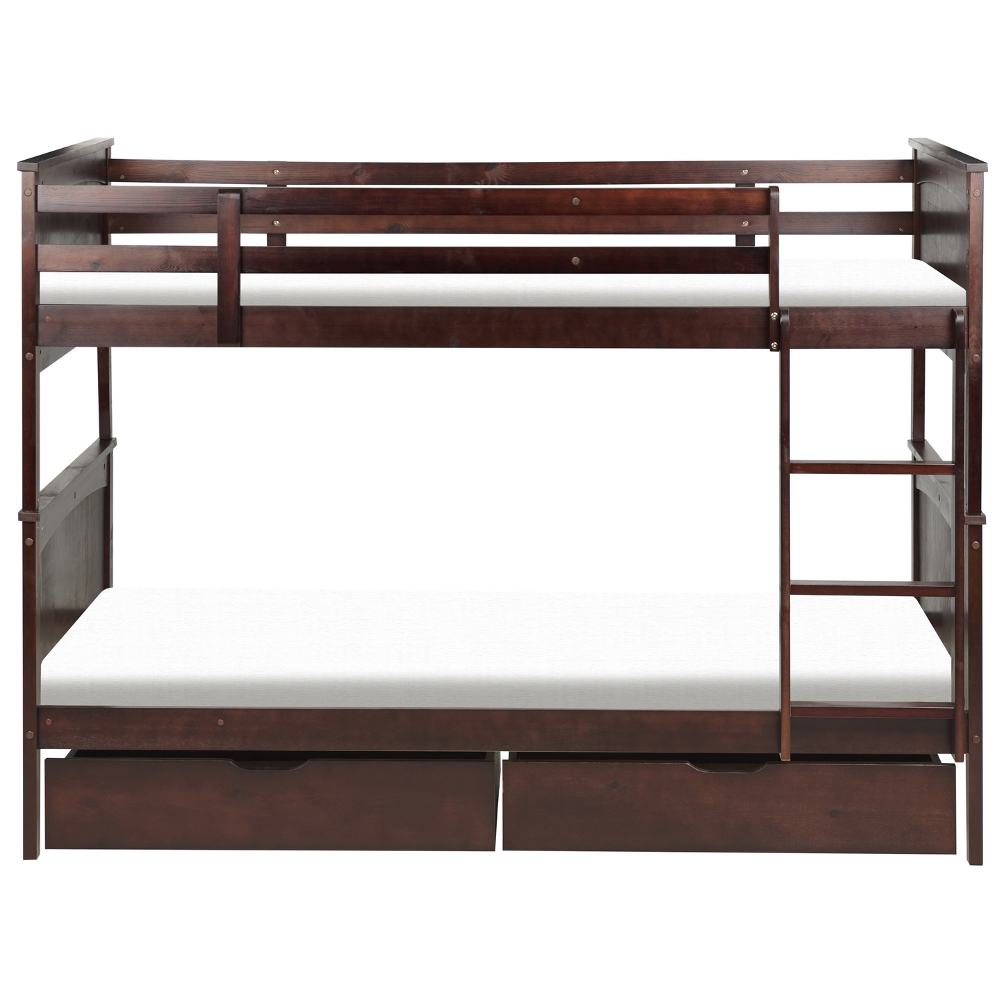 Hochbett mit Schubladen Kiefernholz ALBON 90 x 200 cm Dunkelbraun