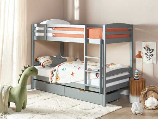 Hochbett mit Schubladen Kiefernholz REGAT 90 x 200 cm Grau