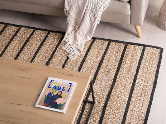 Teppich Jute-Baumwolle schwarz/beige 140 x 200 cm Kurzflor KARADONA