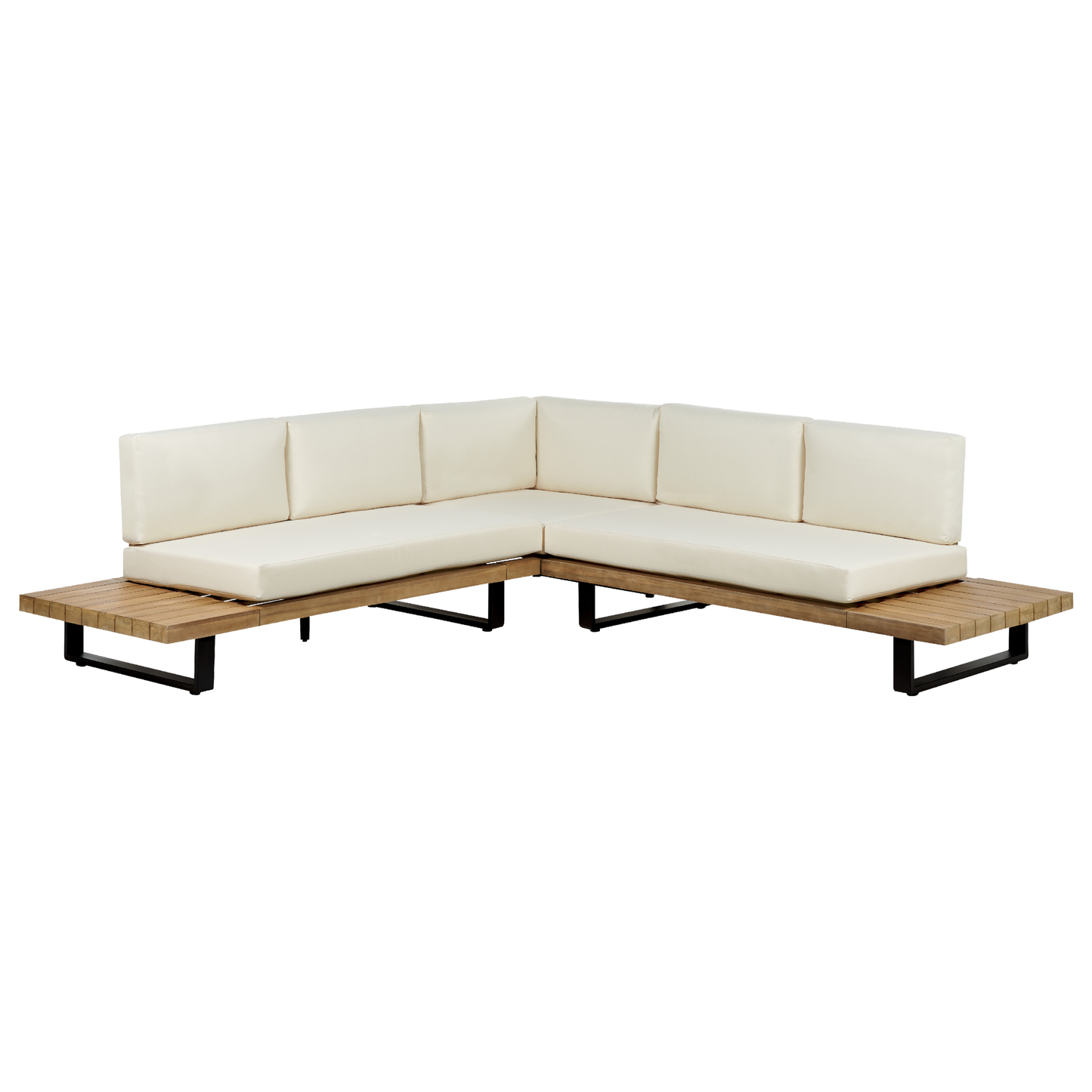 Garten Ecksofa mit Tisch 5-Sitzer MYKONOS rechtsseitig zertifiziertes Akazienholz Cremeweiss