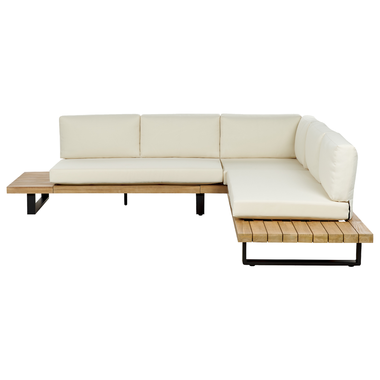 Garten Ecksofa mit Tisch 5-Sitzer MYKONOS rechtsseitig zertifiziertes Akazienholz Cremeweiss