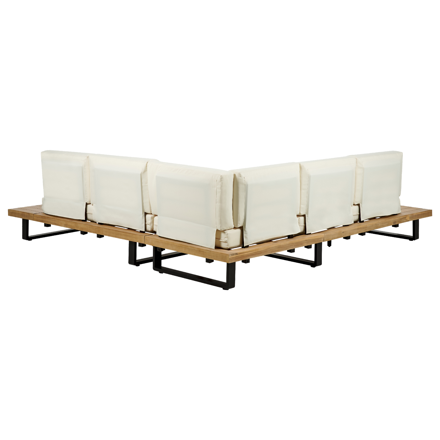 Garten Ecksofa mit Tisch 5-Sitzer MYKONOS rechtsseitig zertifiziertes Akazienholz Cremeweiss