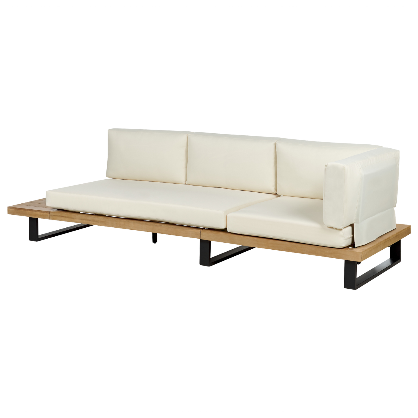 Garten Ecksofa mit Tisch 5-Sitzer MYKONOS rechtsseitig zertifiziertes Akazienholz Cremeweiss