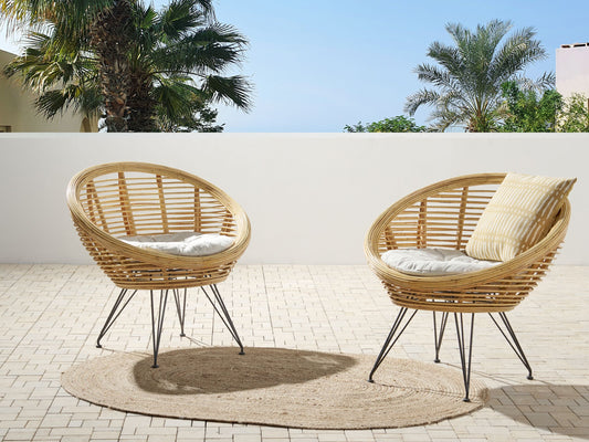 Set mit 2 Stühlen und Sitzkissen MARATEA Rattan Naturfarben