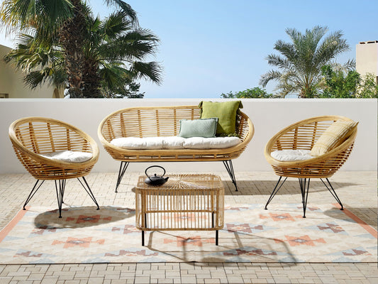 Lounge Set mit Tisch 4-Sitzer MARATEA/CESENATICO Rattan Naturfarben