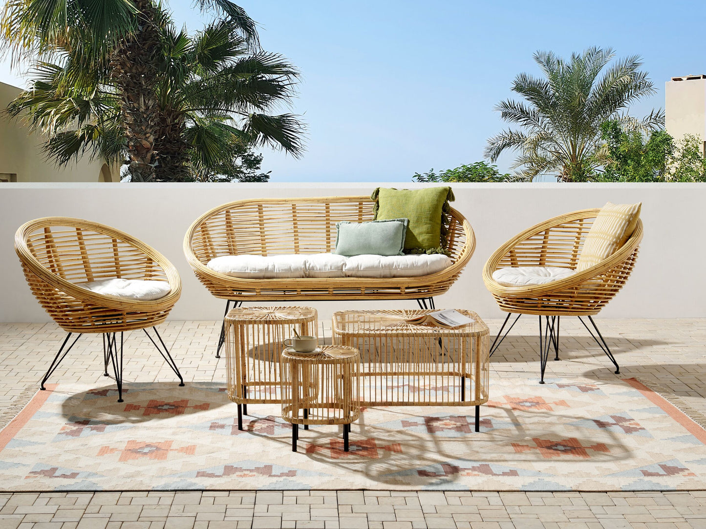 Lounge Set mit Tisch 4-Sitzer MARATEA/CESENATICO Rattan Naturfarben