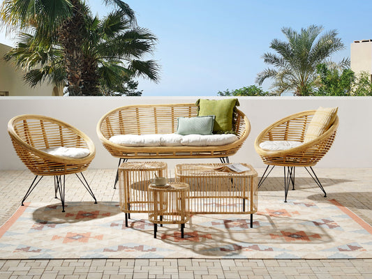 Lounge Set mit Tisch 4-Sitzer MARATEA/CESENATICO Rattan Naturfarben