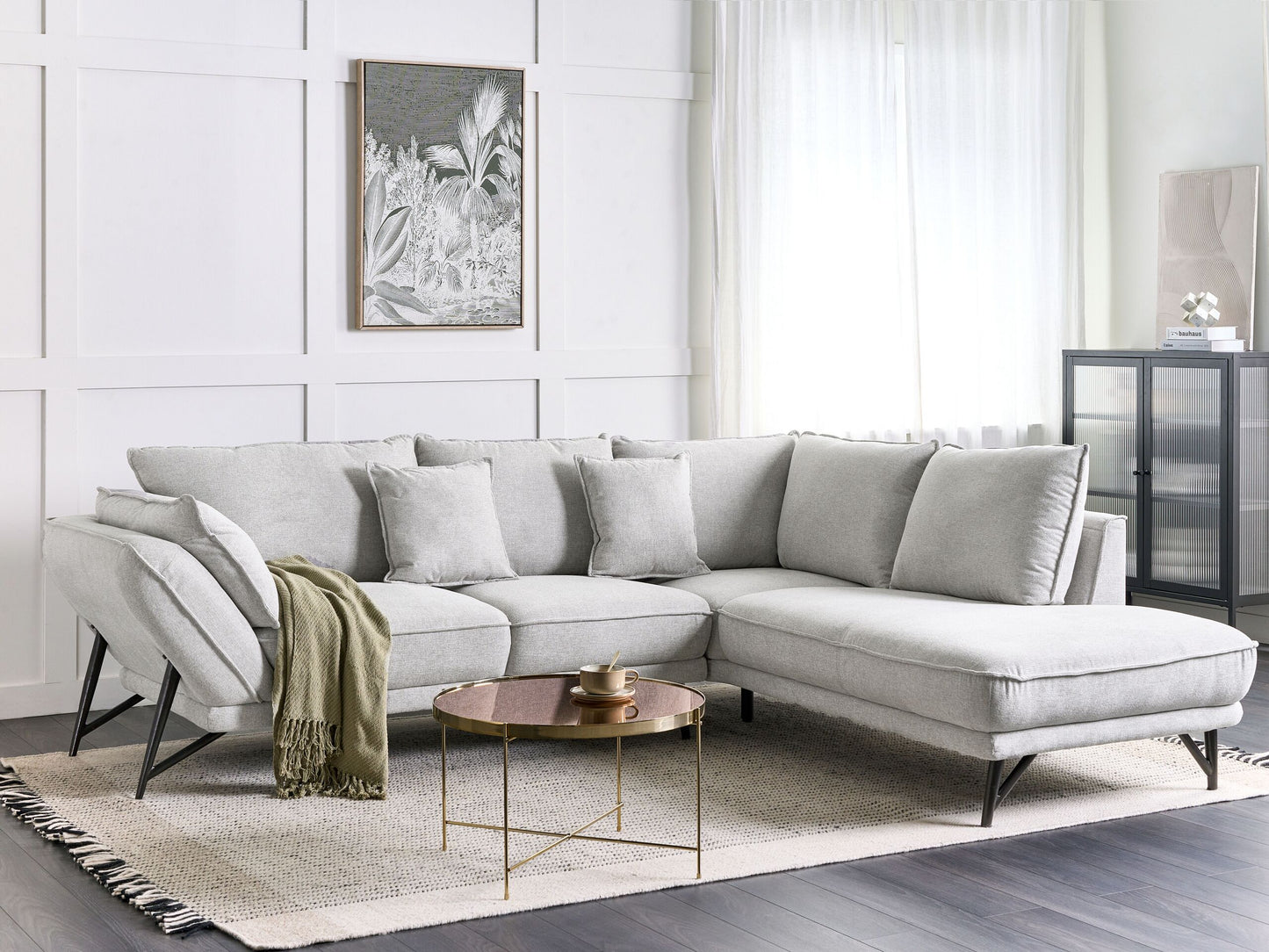 3-Sitzer Ecksofa Leinen hellgrau linksseitig ELGA