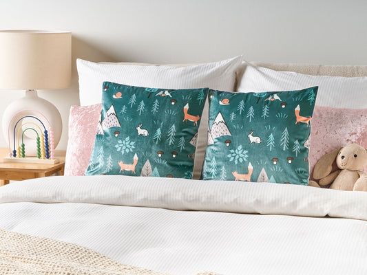 Kinderkissen aus Samt mit Waldmotiv 45 x 45 cm Mintgrün 2er Set FOOTHILL
