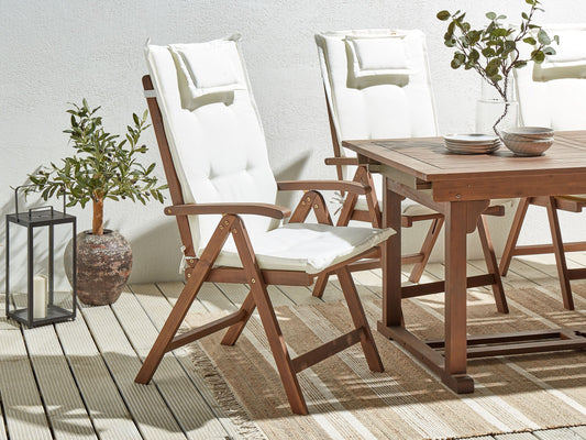 Set mit 2 Stühlen und Sitzkissen AMANTEA Akazienholz Cremeweiss