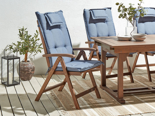 Set mit 6 Stühlen und Sitzkissen AMANTEA Akazienholz Blau