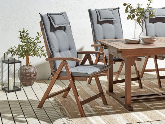 Set mit 6 Stühlen und Sitzkissen AMANTEA Akazienholz Grau
