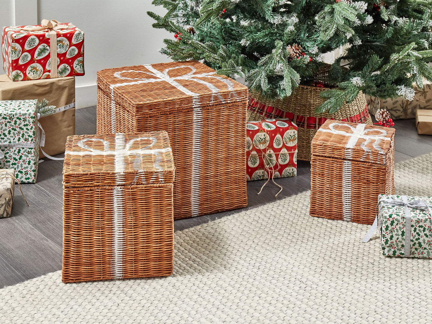 Aufbewahrungsbox Rattan braun / weiss 3er Set CADEAU