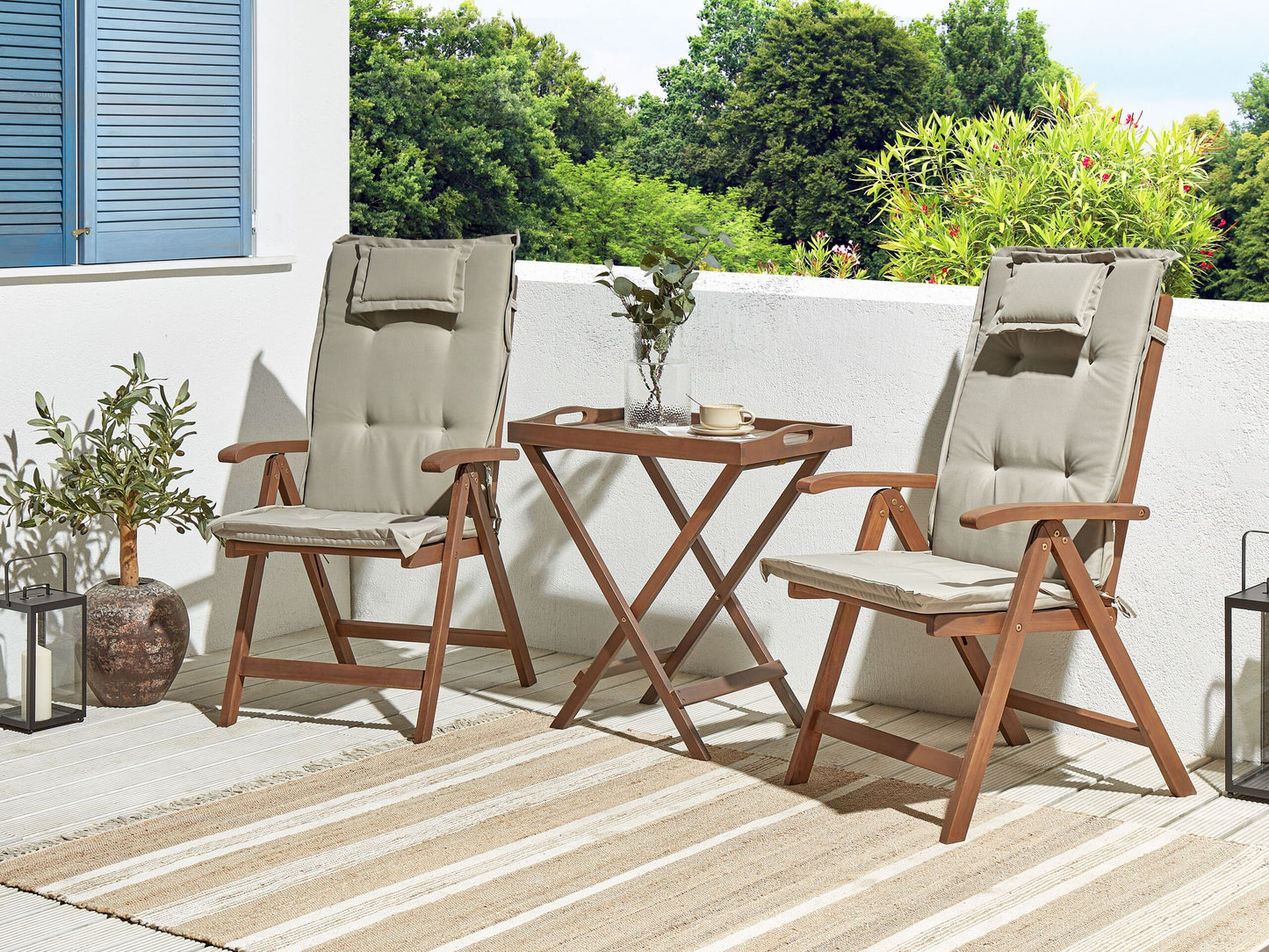 Bistro Set inkl. Kissen klappbar AMANTEA Holz Taupe