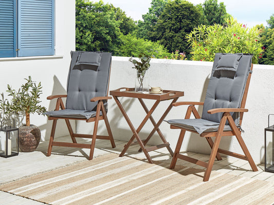 Bistro Set inkl. Kissen klappbar AMANTEA Holz Grau