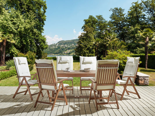 Gartenmöbel Set 6-Sitzer AMANTEA inkl. Kissen Akazienholz Cremeweiss