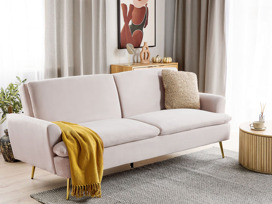 Schlafsofa 3-Sitzer Samtstoff Beige VETTRE