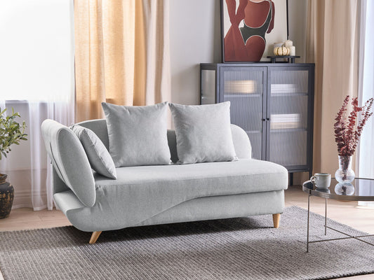 Chaiselongue Leinenoptik hellgrau mit Bettkasten linksseitig MERI II