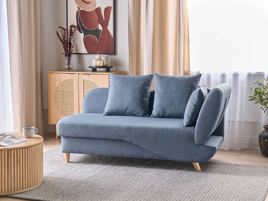 Chaiselongue Leinenoptik dunkelblau mit Bettkasten rechtsseitig MERI II