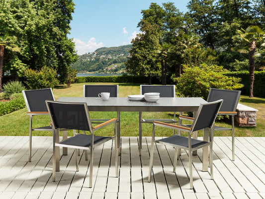 Gartenmöbel Set 6-Sitzer COSOLETO/GROSSETO Sicherheitsglas Granit Optik Schwarz