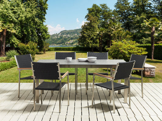 Gartenmöbel Set 6-Sitzer COSOLETO/GROSSETO Sicherheitsglas Granit Optik Schwarz