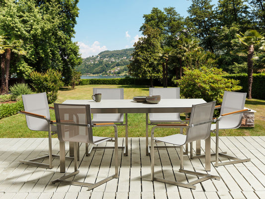 Gartenmöbel Set 6-Sitzer COSOLETO Sicherheitsglas Weiss
