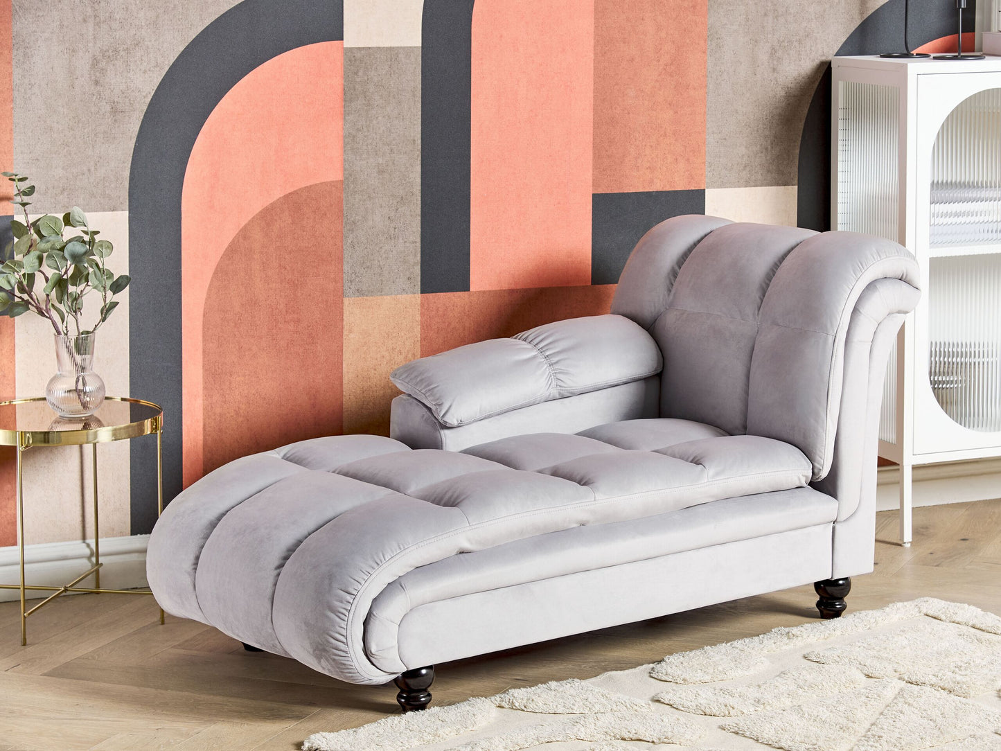 Chaiselongue Samtstoff hellgrau rechtsseitig LORMONT