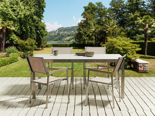 Gartenmöbel Set 4-Sitzer COSOLETO/GROSSETO Sicherheitsglas Marmor Optik Weiss / Beige