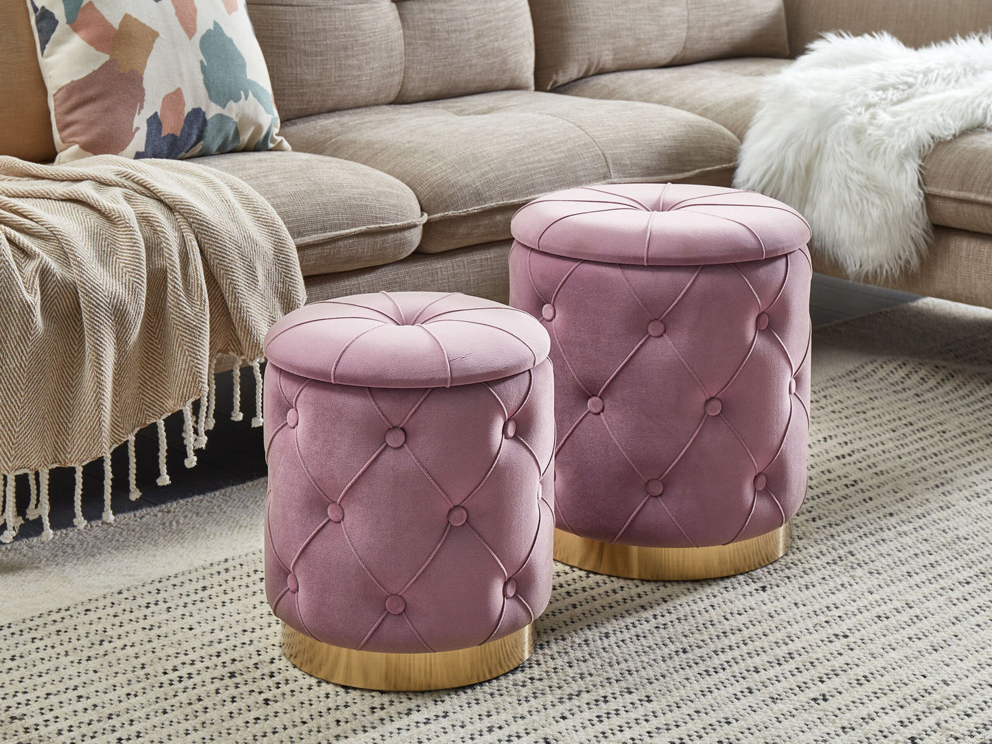 Pouf mit Stauraum Samtstoff rosa 2er Set PUEBLO