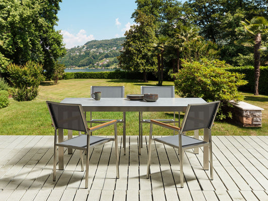 Gartenmöbel Set 4-Sitzer COSOLETO/GROSSETO Sicherheitsglas Marmor Optik Grau