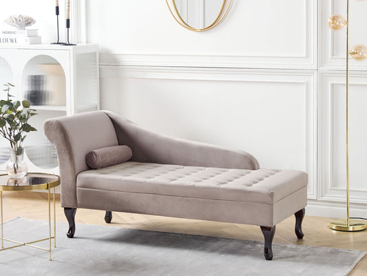 Chaiselongue Samtstoff taupe mit Bettkasten linksseitig PESSAC