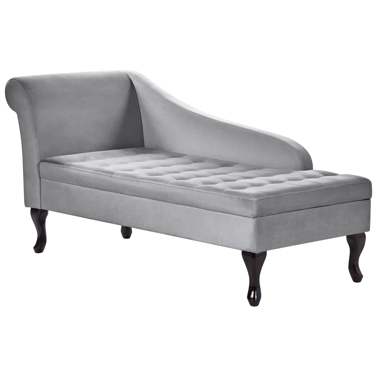 Chaiselongue Samtstoff hellgrau mit Bettkasten linksseitig PESSAC