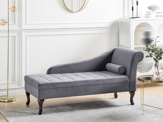 Chaiselongue Samtstoff dunkelgrau mit Bettkasten rechtsseitig PESSAC