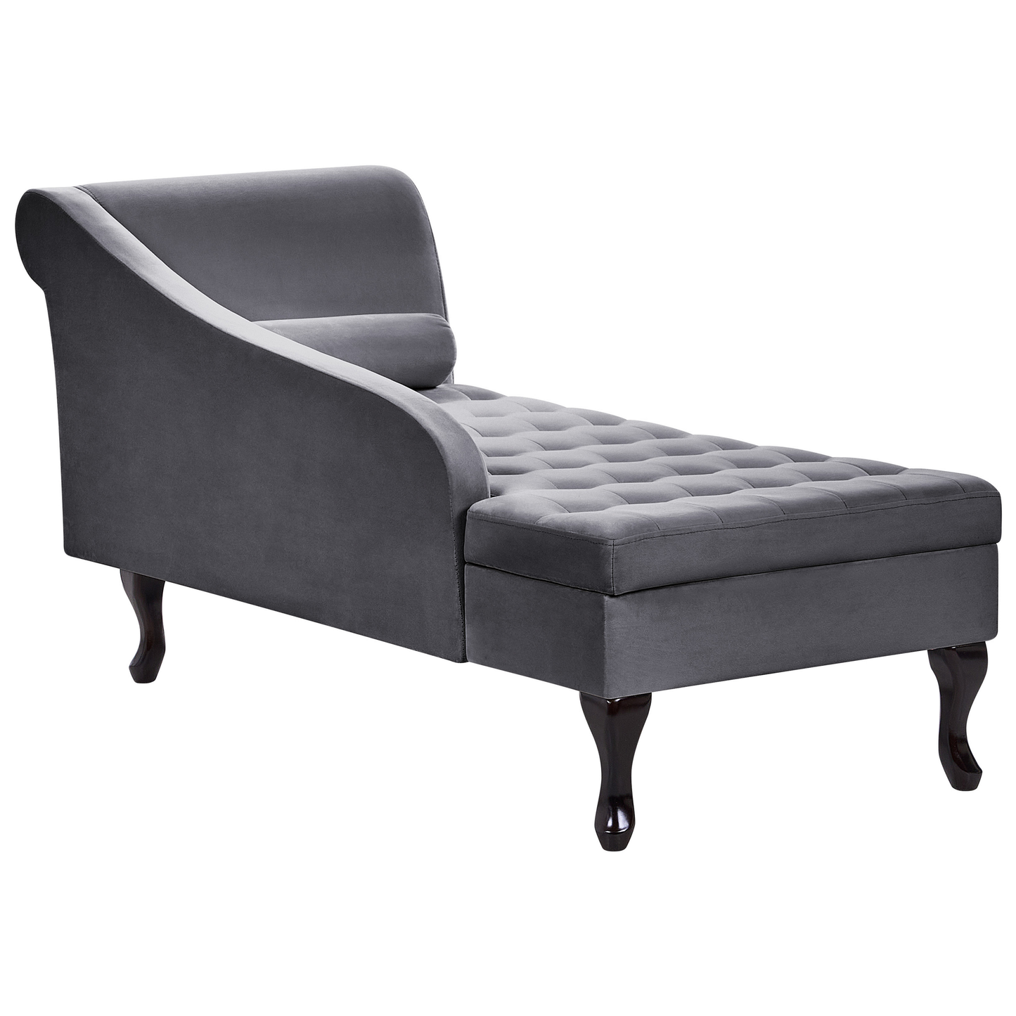 Chaiselongue Samtstoff dunkelgrau mit Bettkasten rechtsseitig PESSAC