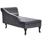 Chaiselongue Samtstoff dunkelgrau mit Bettkasten rechtsseitig PESSAC