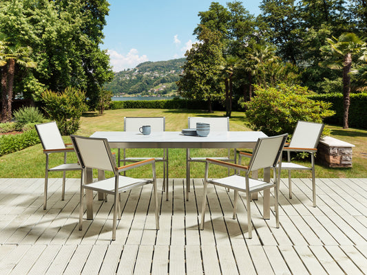 Gartentisch COSOLETO 180 cm 90 cm Marmor Optik Glas Weiss