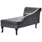 Chaiselongue Samtstoff dunkelgrau mit Bettkasten linksseitig PESSAC