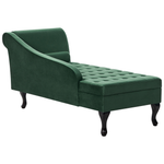 Chaiselongue Samtstoff dunkelgrün mit Bettkasten rechtsseitig PESSAC