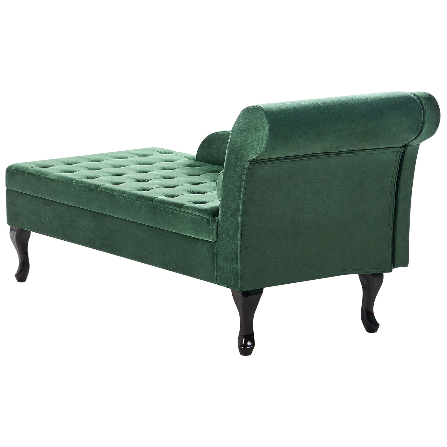 Chaiselongue Samtstoff dunkelgrün mit Bettkasten rechtsseitig PESSAC