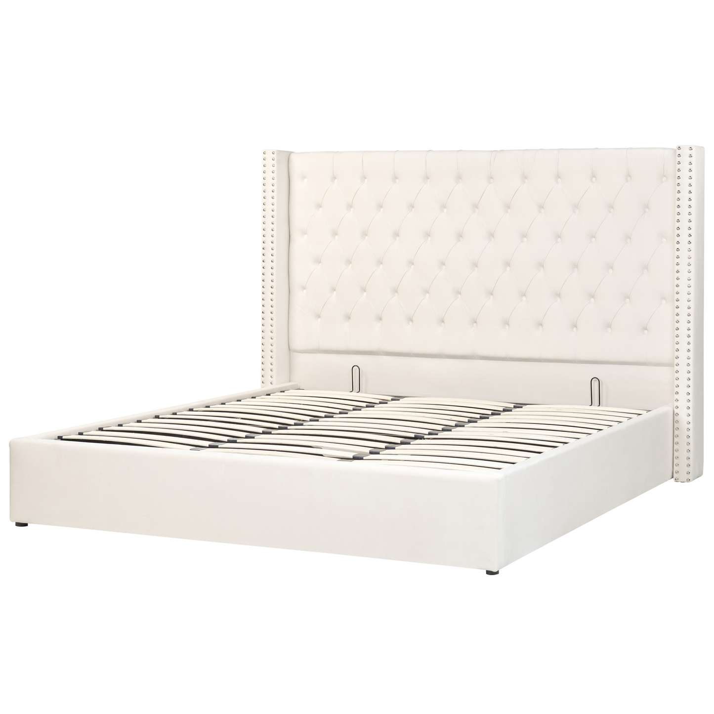 Polsterbett Samtstoff cremeweiss mit Bettkasten 180 x 200 cm LUBBON