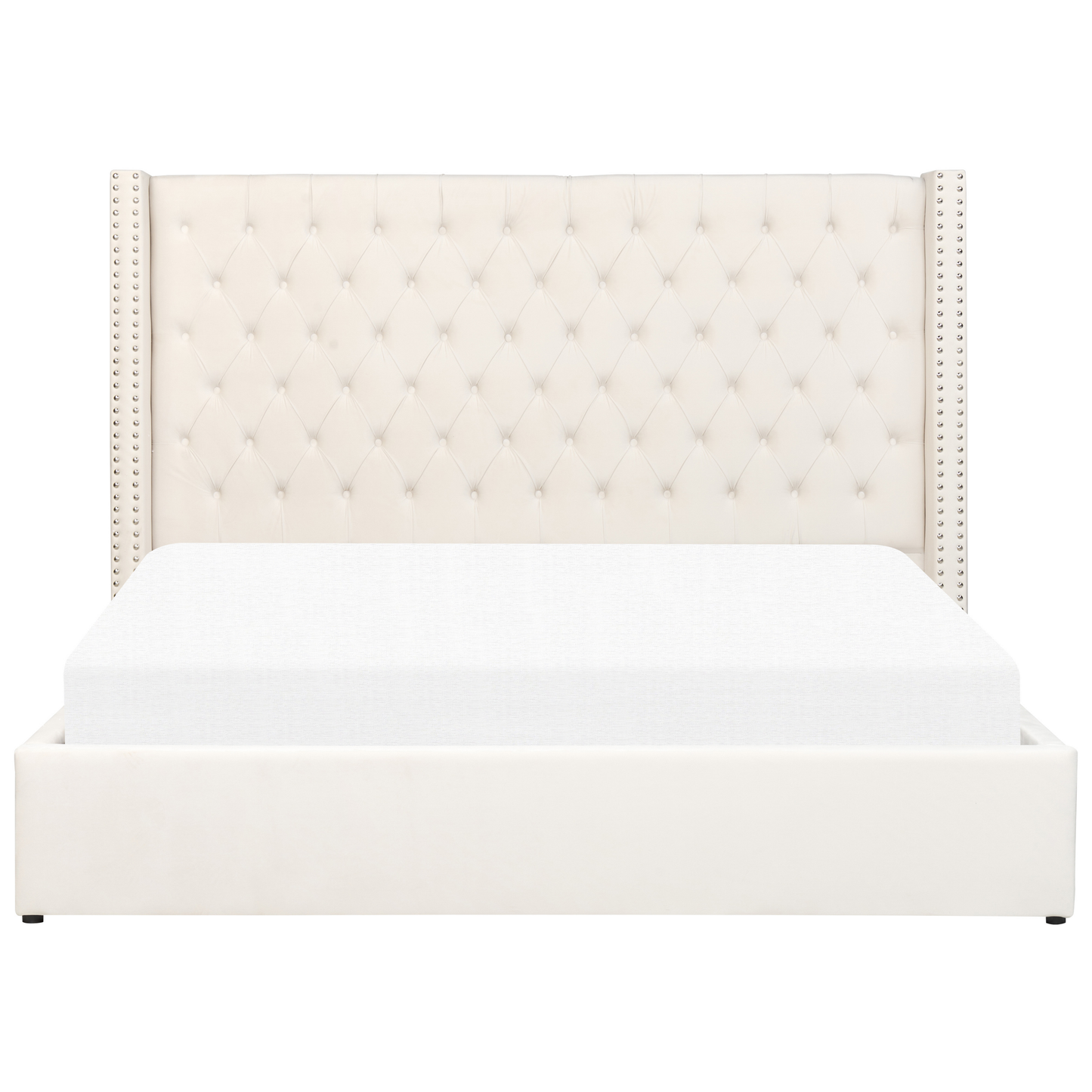 Polsterbett Samtstoff cremeweiss mit Bettkasten 180 x 200 cm LUBBON