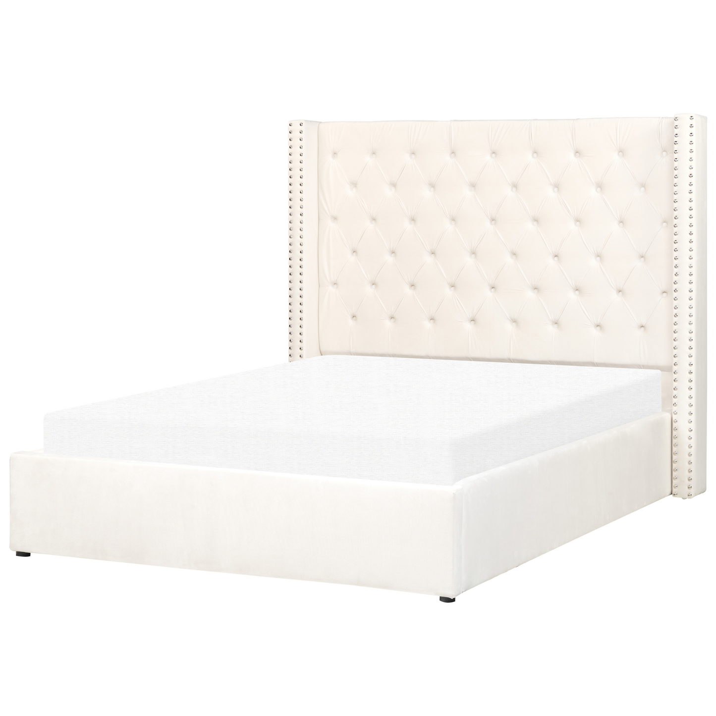 Polsterbett Samtstoff cremeweiss mit Bettkasten 140 x 200 cm LUBBON