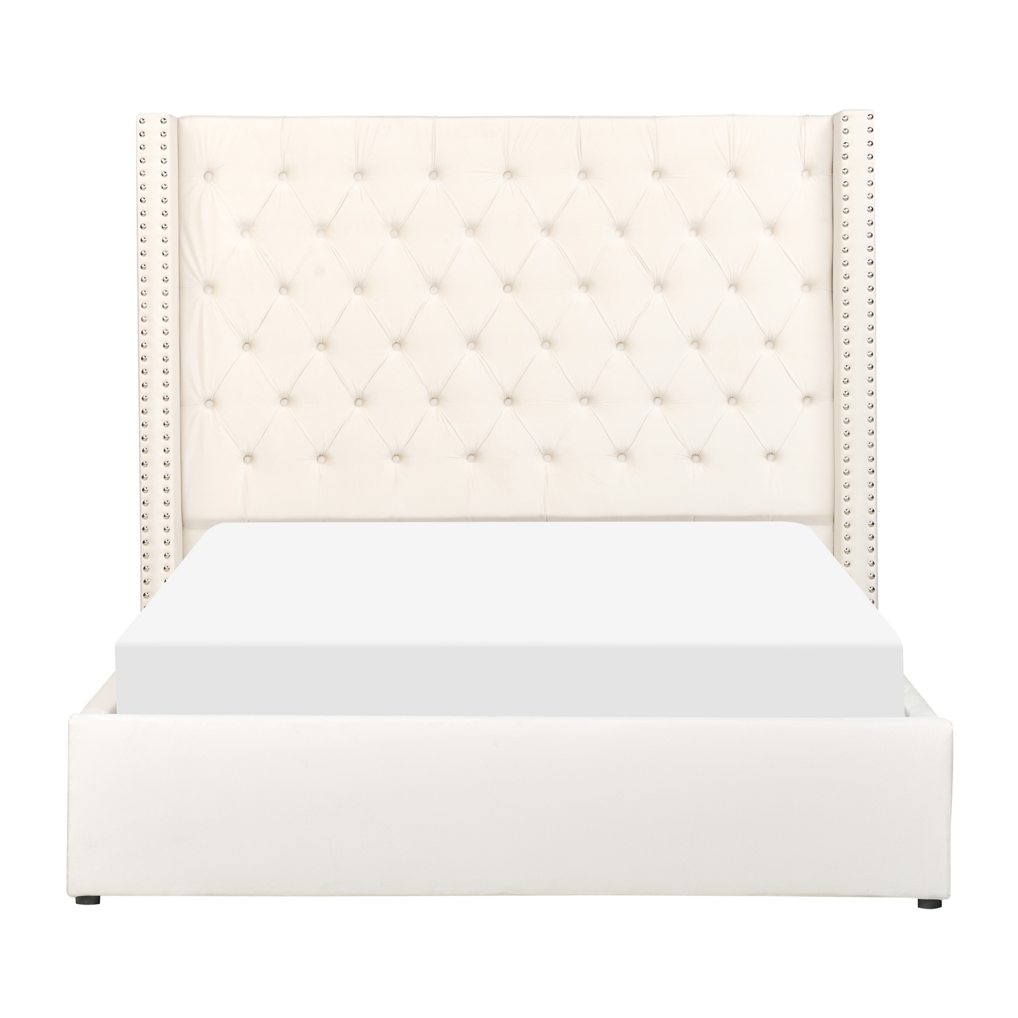 Polsterbett Samtstoff cremeweiss mit Bettkasten 140 x 200 cm LUBBON